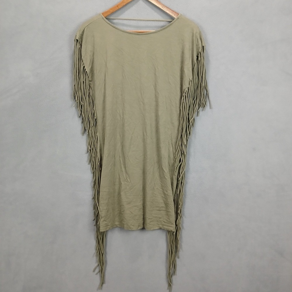 Lulus Poncho Top Womens XS Olive Green Casual Fringe Trim Plunge Neck Pullover